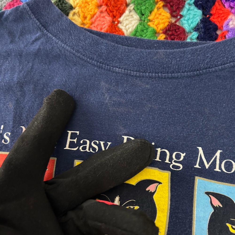 Vintage Y2K Moody Cat Faces Made in Egypt Navy Oversized 100% Cotton Tee… - Picture 7 of 9